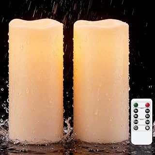 Outdoor Candles Waterproof, 8” x 4” Large Battery Operated Candles with Remote Timer, Pillar Flameless Outdoor Candle Flickering for Lartern Porch Patio Gardern Decor(Set of 2)
