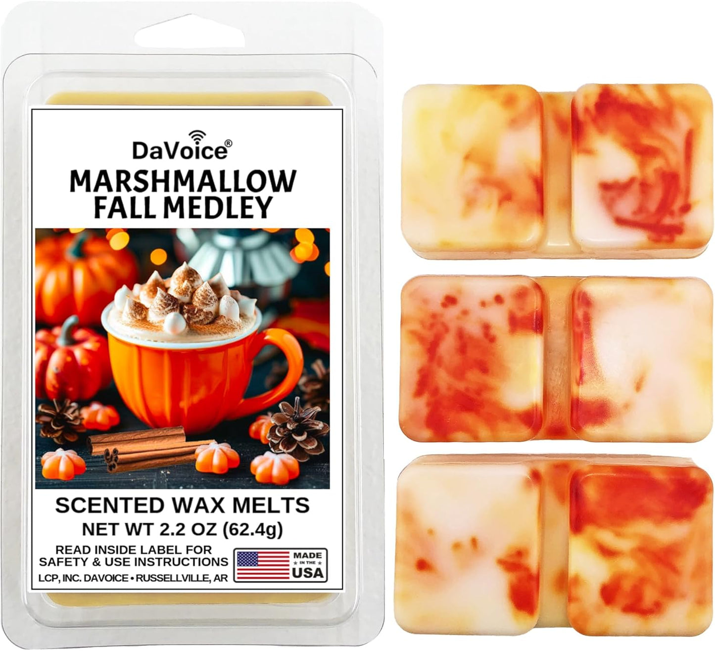 DaVoice Fall Wax Melts Wax Cubes Soy Wax Blend Melt - Pumpkin Wax Melts Vanilla Wax Melts Fall Scents Long Lasting - Fall Scented Wax Melts (Marshmallow Fall Medley, 2.2 oz, 6 Cubes)