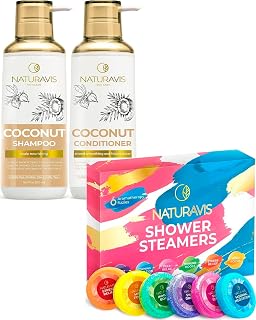 NATURAVIS Shower Steamers Aromatherapy Gift Set and Coconut Shampoo and Conditioner Set