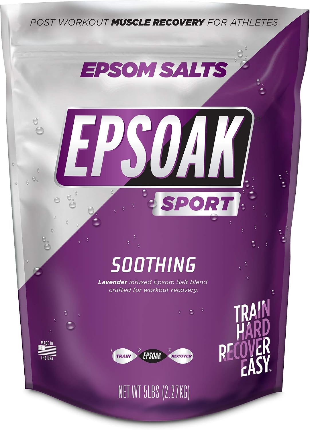 Epsoak Sport Epsom Salt 5 lb. USP Magnesium Sulfate with Lavender Scent Resealable Epsom Salt Bag, Made in The USA, Cruelty-Free Certified