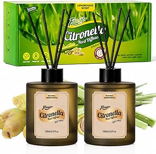 SCENTORINI Citronella Reed Diffuser Set, Summer 10 oz Natural Lemongrass Essential Oil with 12 Sticks, Long Lasting Home Fragrance for Bedroom, Bathroom, Patio, Camping, Courtyard, Pool, Outdoor Use
