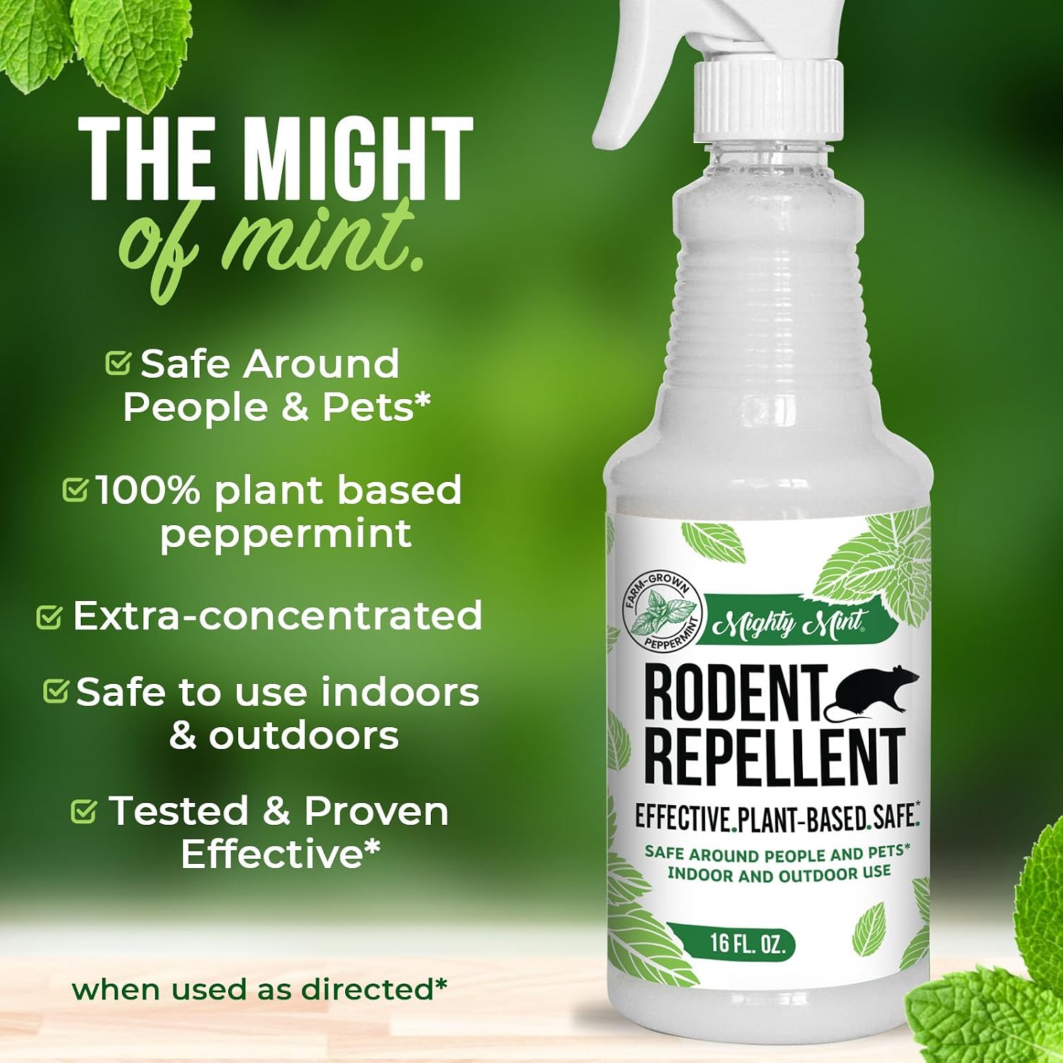Mighty Mint Peppermint Oil Rodent Repellent Spray – Natural Indoor & Outdoor Control for Mice and Rats – Plant-Based, Extra-Strong Formula - 16 oz