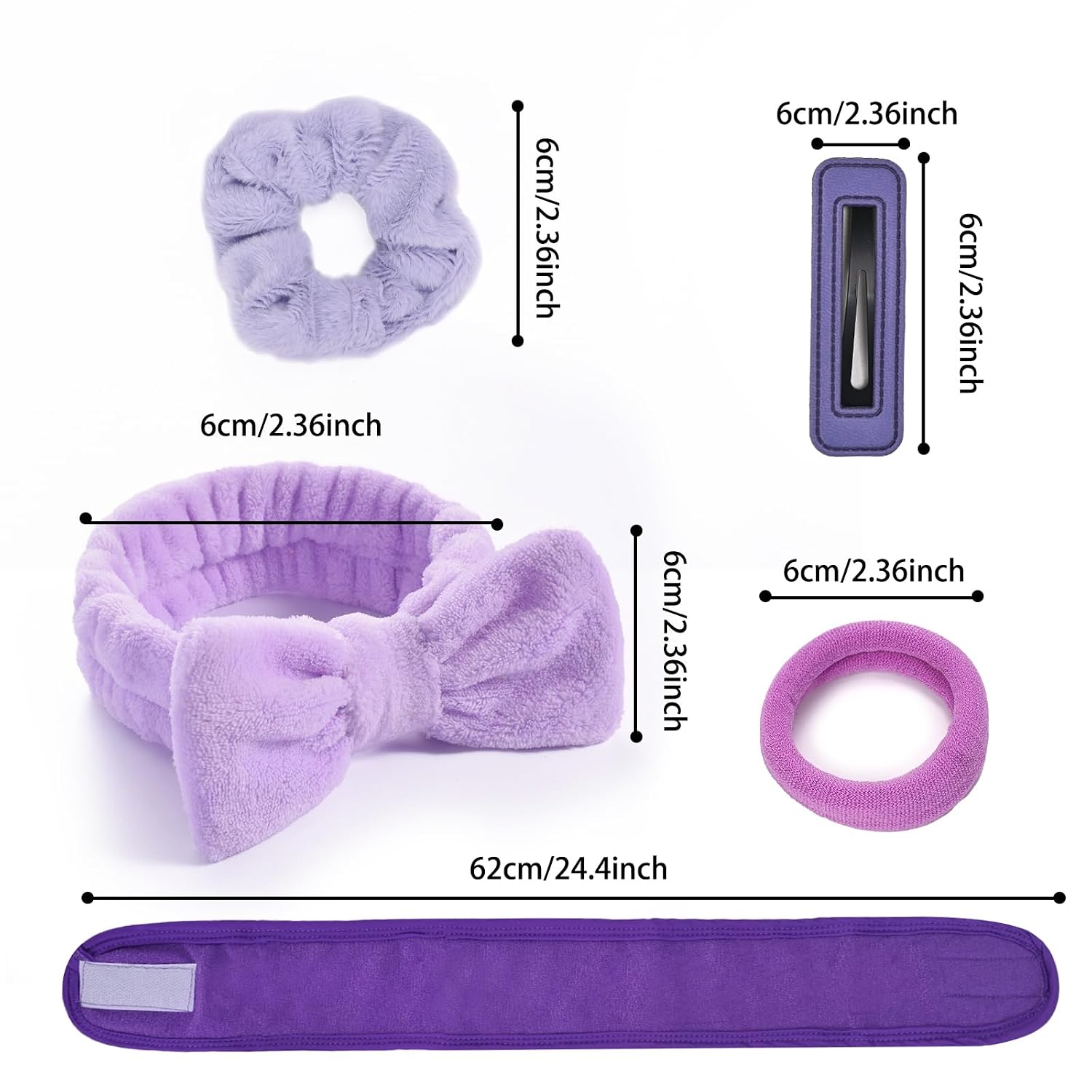 20 Piece Spa Set, Face Wash Headband and Wristband, Bubble Headband, Gifts for Ladies, Women's Headbands (Purple)