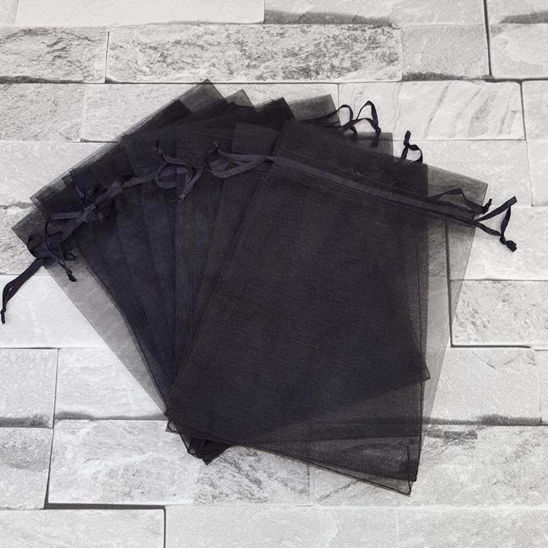 Pack of 100 Organza Gift Bags 5x7 Inch Black Drawstring for Baby Shower,Christmas,Birthday,Party Favor,Rustic Wedding,Holiday Sheer Fabric Recycled Sachet for Jewelry,Dried Lavender Flowers