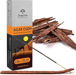 Simply Vedic Agar Oudh Incense Stick (Approx 135 Sticks, 250 Grams) Premium Handmade Agarbatti with Insense Holder| Lasts 45 Minutes| for Aromatherapy, Meditation, Yoga, Home & House Decor- Gift Set