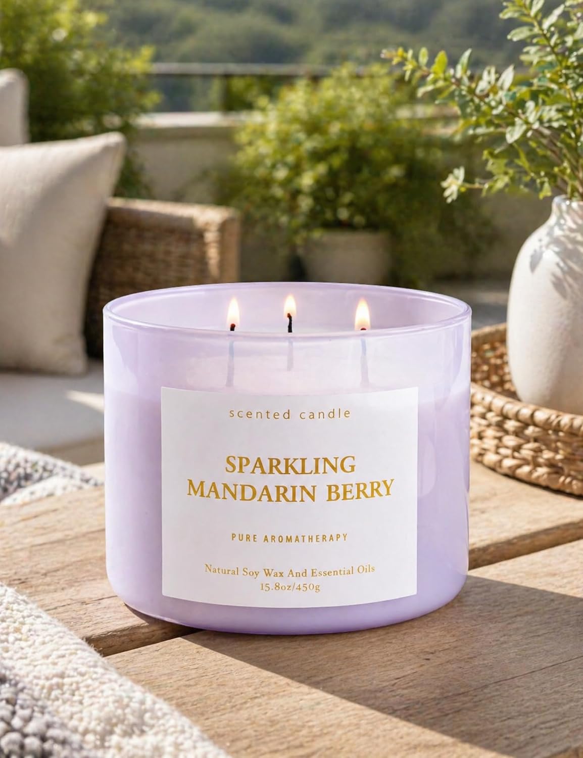 Sparkling Mandarin Berry 3-Wick Soy Candle | 15.8 oz Large Summer Candle for Home | Citrus Berry Scented Candles for Women | Clean Long-Lasting Burn | Gift Ready