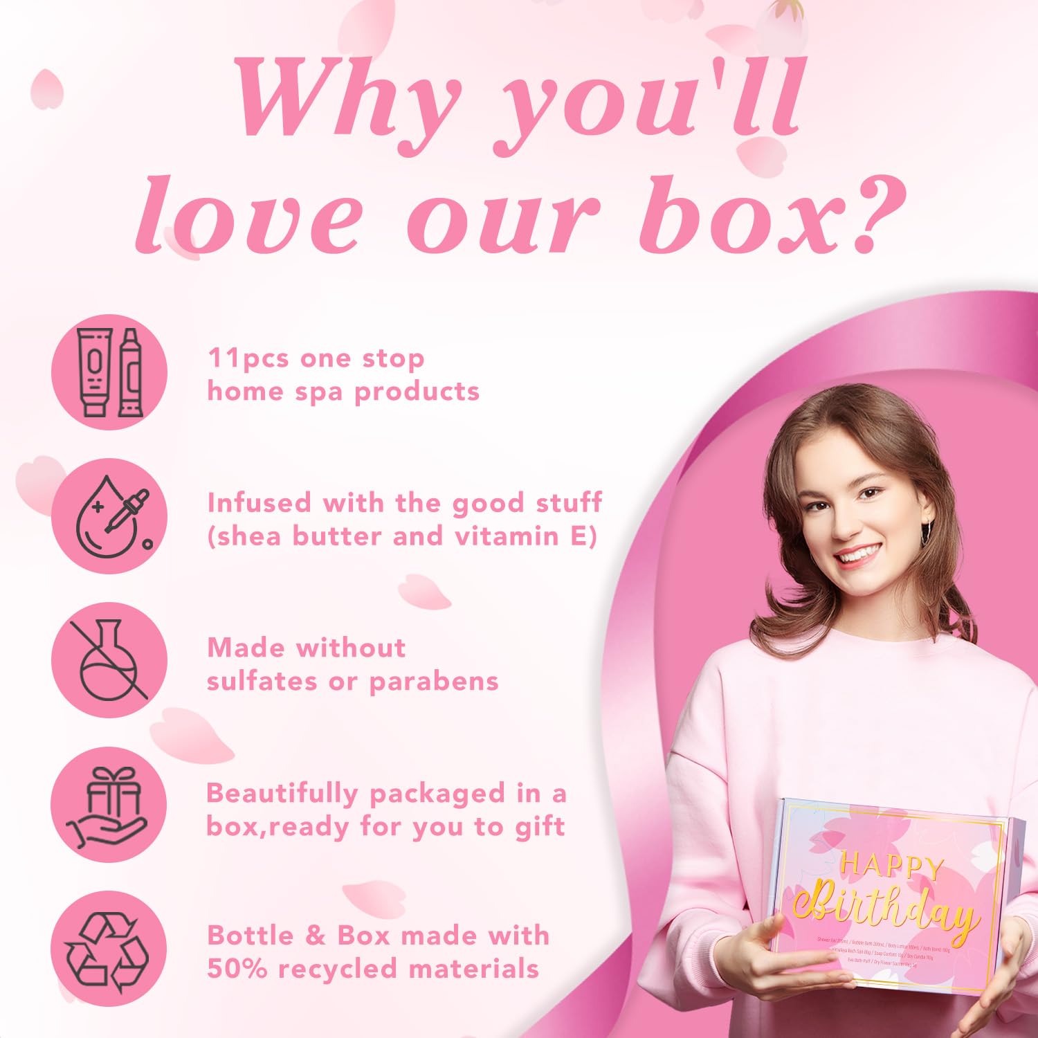 Birthday Gift for Women, Bath Sets for Women Gift, Bath and Body Gifts Set, Cherry Bloosom Spa Gift for Self Care, Thank You Relaxing Spa Basket for Mom, Grandma, Girlfriend, Sister, Friends