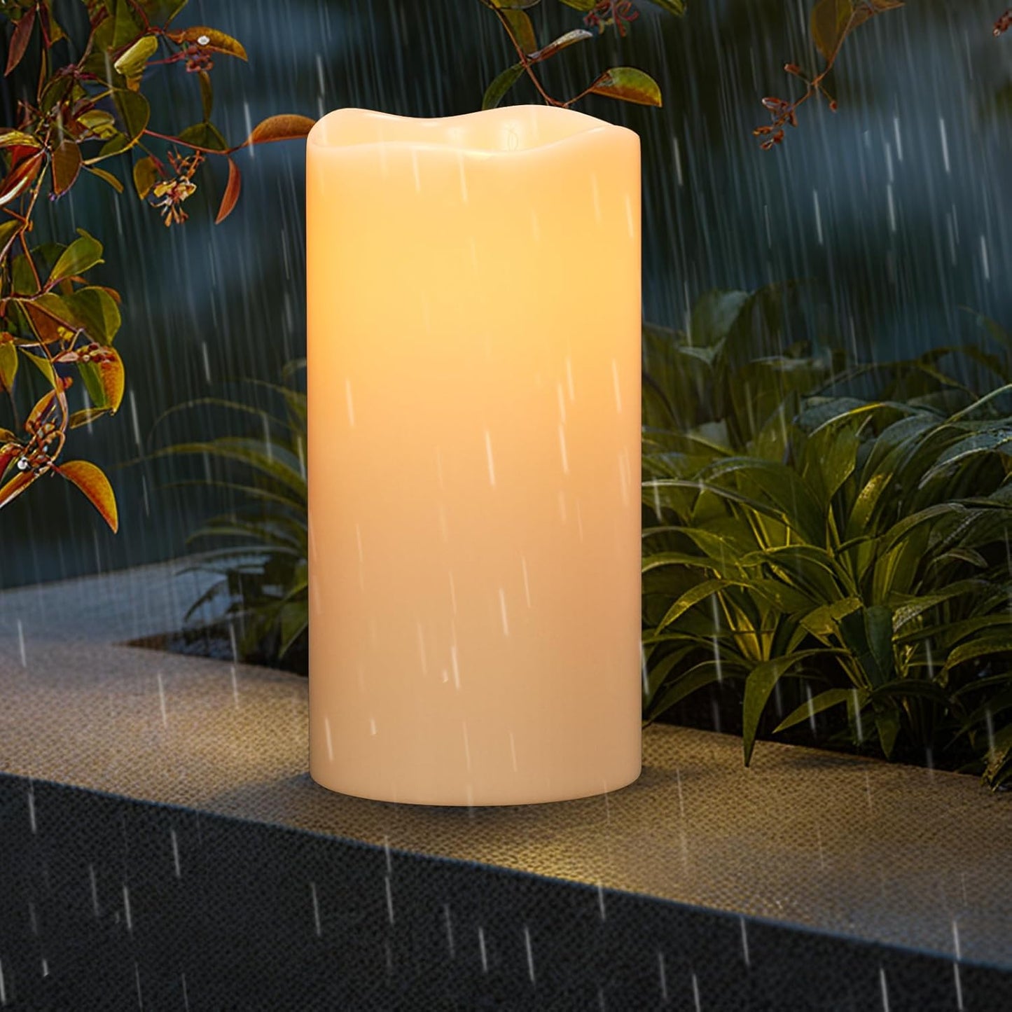 Large Solar Flameless Candles Outdoor Waterproof Dusk to Dawn Solar Rechargeable Battery LED Flickering Pillar Candles for Patio Porch Garden Lantern Decor(2 Pack, 4" D x 8", 10" H)