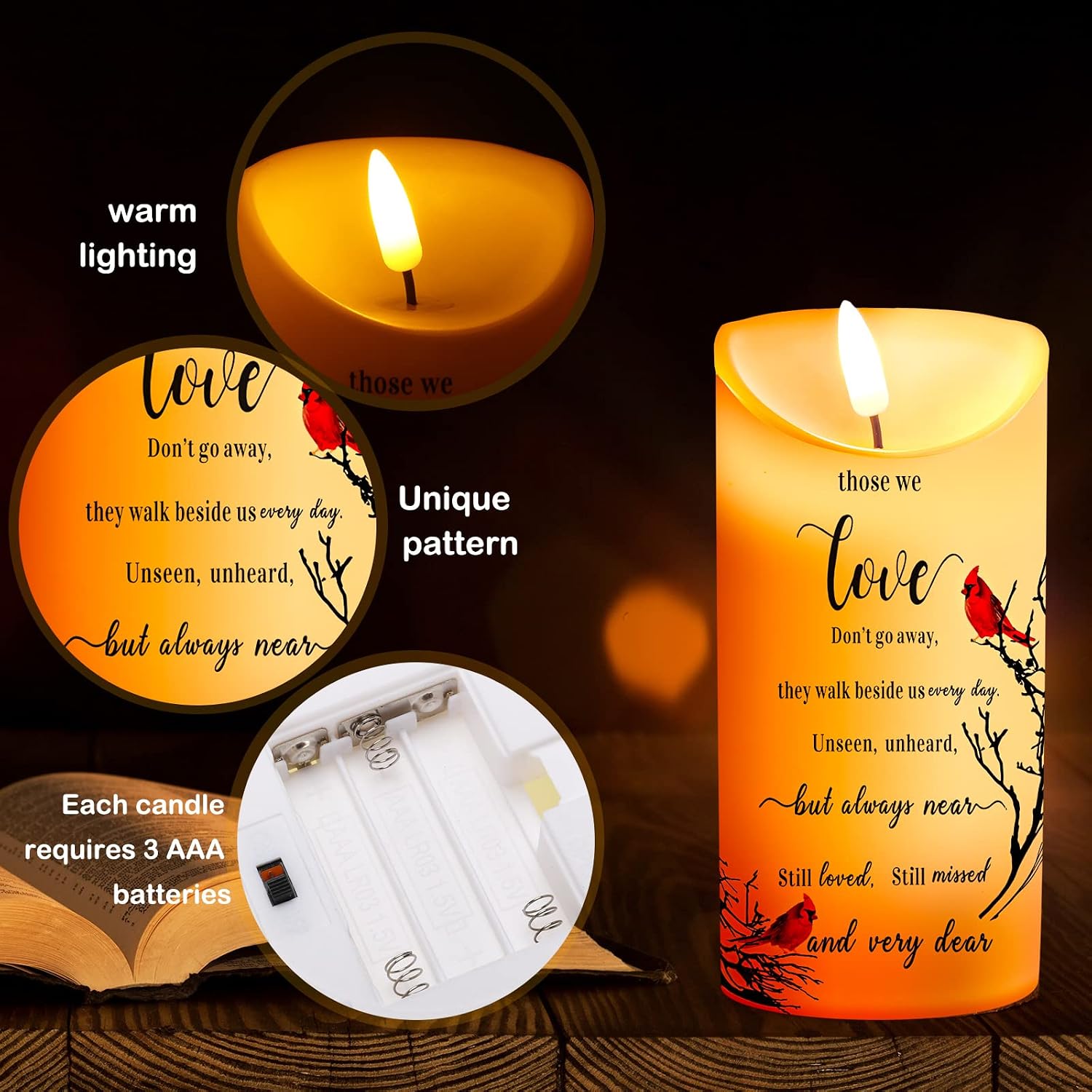 Gerrii Memorial Candles Sympathy Gifts LED Flameless Cardinal Bereavement Candles for Loss of Loved One Sympathy Cardinal Gifts Battery Candle for Prayers(Simple Style)