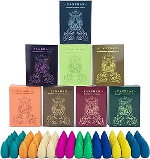 80 Pcs Backflow Incense Cones 8 Mixed Natural Scents Sandalwood Rose Green Tea Lavender Osmanthus Jasmine Ocean Apple (Incense Cones)