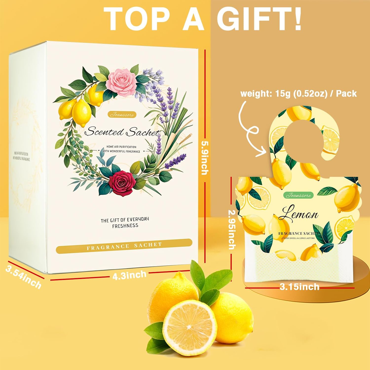15 Packs Lemon Scented Sachets Bag for Drawers and Closets, Home Fragrance Sachet, Long-Lasting Hanging Closet Deodorizer Smell Goods for House