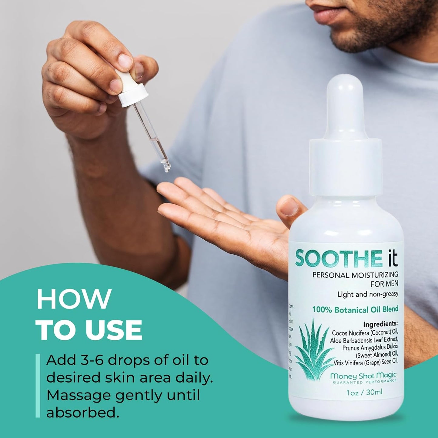 SOOTHE it Personal Moisturizing Serum for Men - Light, Non-Greasy Moisturizer for Dry & Itchy Private Skin with Aloe Vera, Grapeseed, Sweet Almond & Coconut Oils, Vitamin E - 1 Oz Bottle