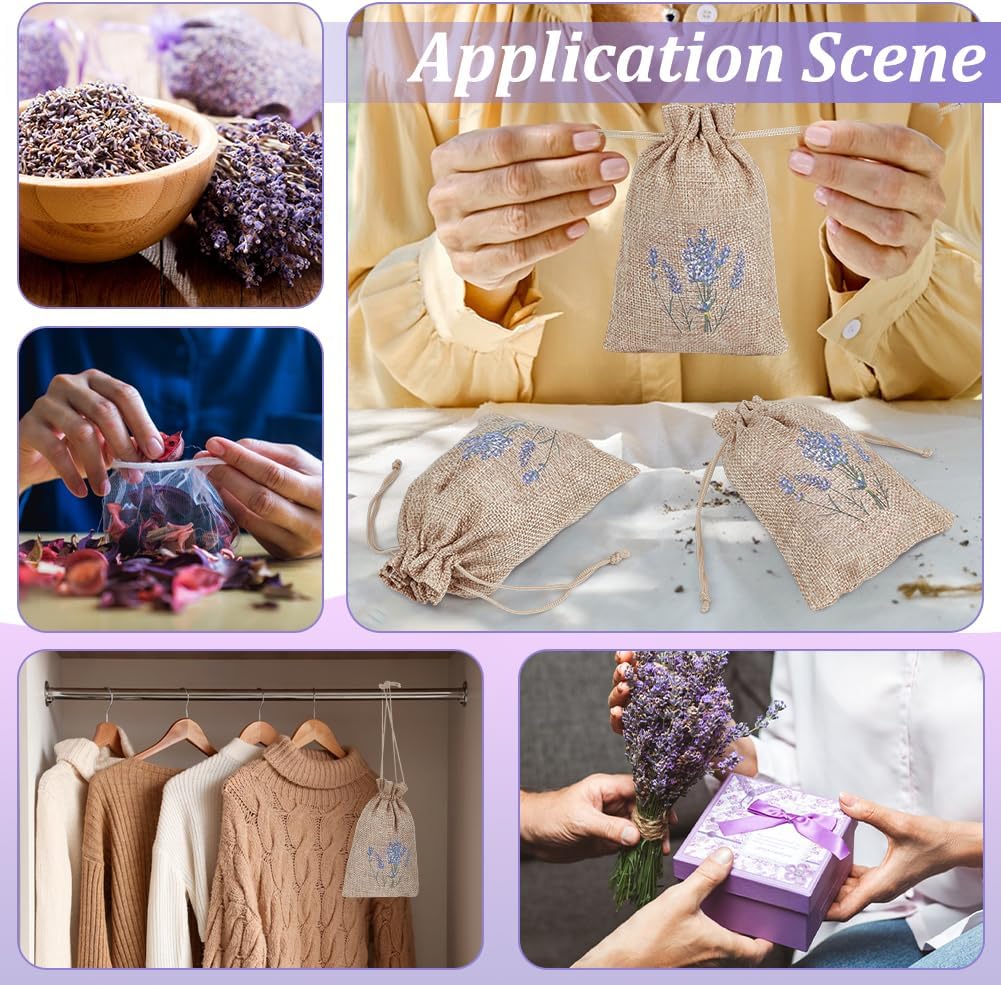 BENECREAT 16Pcs Lavender Bags, Sachet Empty Bags with Drawstring Small Linen Pouch for Filling Spice Jewellery Wedding, 5.9x3.9 Inch
