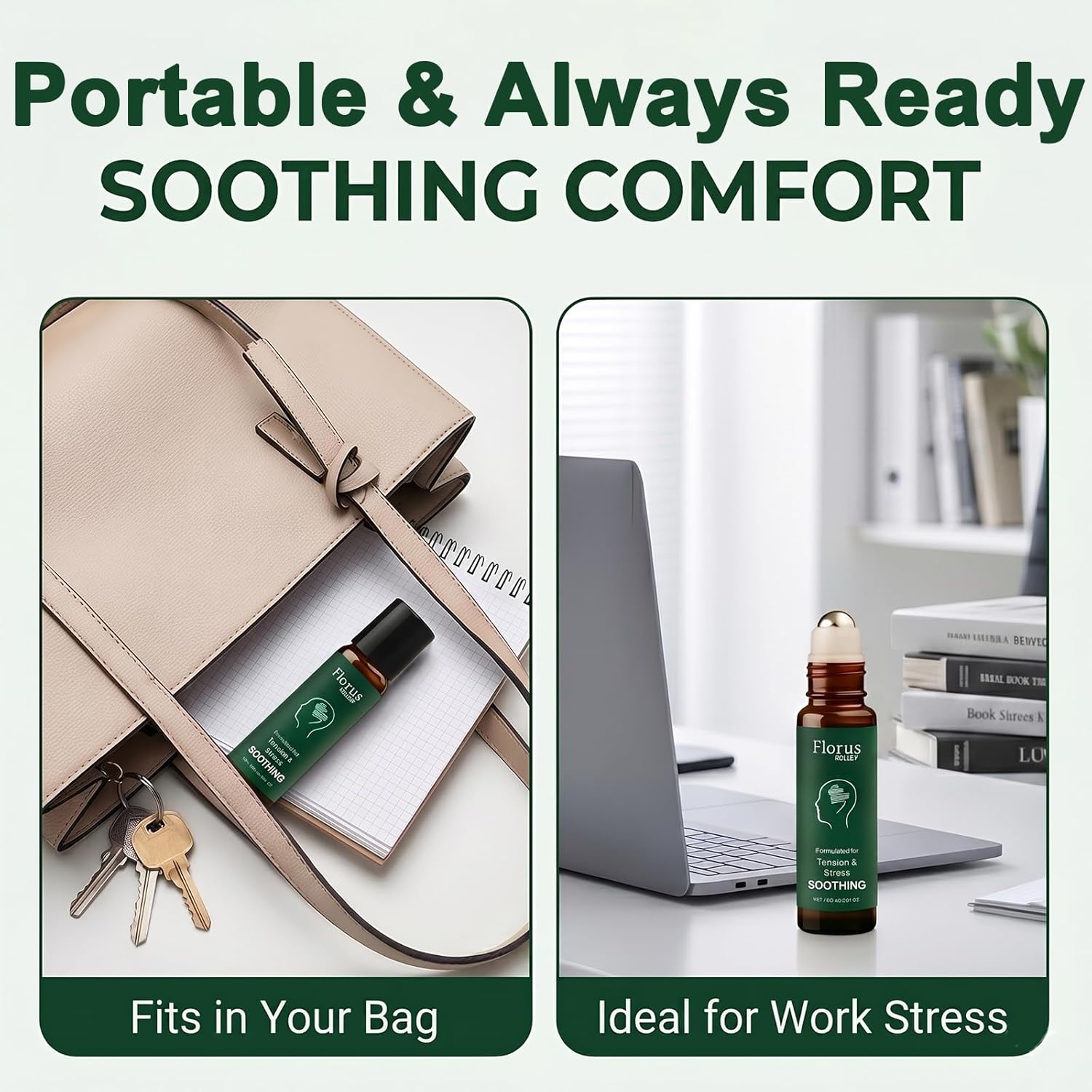 Florus Relief Roll On, Soothing Essential Oil with Peppermint, Soothes Head, Neck and Shoulders