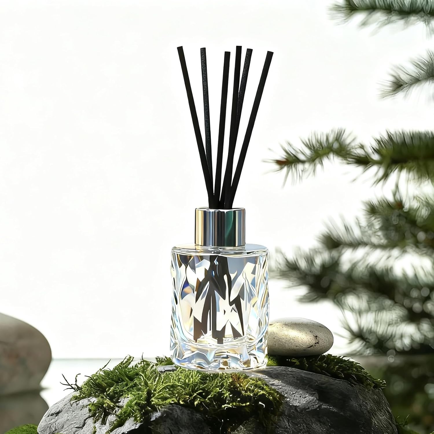 Glass Diffuser Bottles Irregular Surface with Silver Caps Refillable Diffuser Bottles Set of 4-3.1" High, 50ml 1.7 fl oz. Diffuser Jars for Home Fragrance