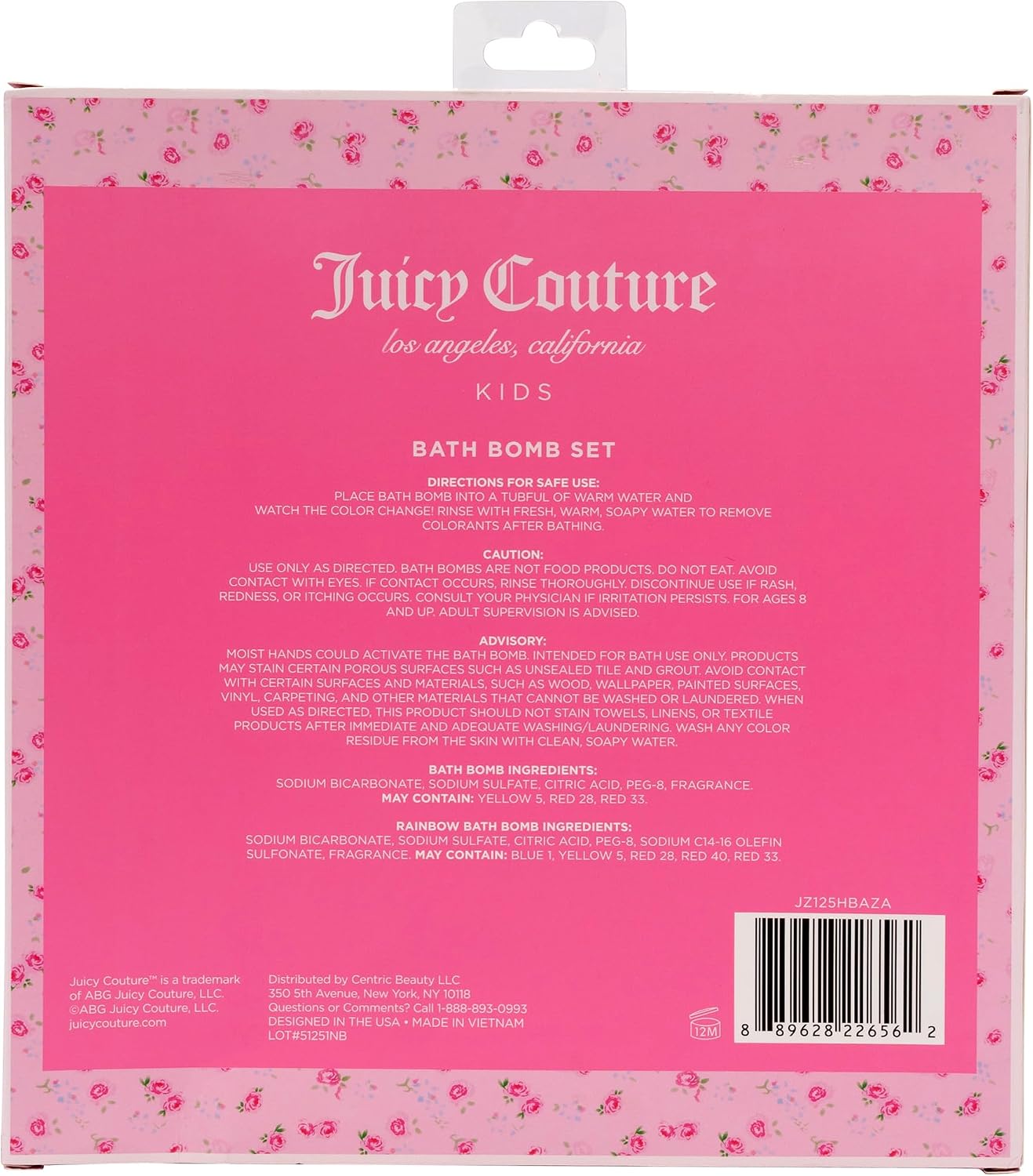 Juicy Couture Kids Scented Bath Bomb 4 Pack Set, Bow and Heart Shapes with Sweet Cherry and Cotton Candy Scent