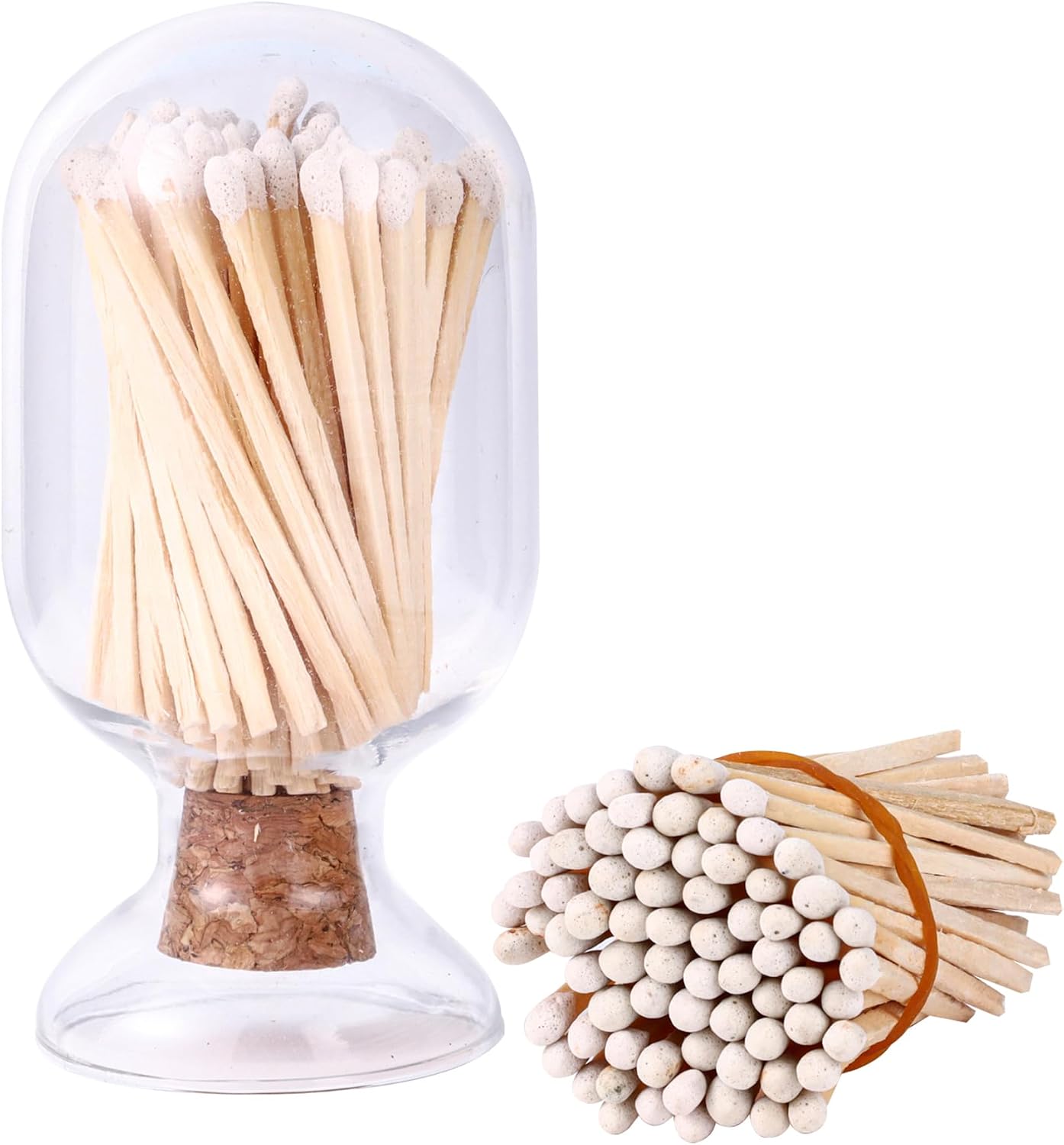 100 Pcs 2.55'' Decorative White Matches in a Jar with Striker, Safety Matches for Candles, Match Holder with Striker, Match Cloche with Striker, Long Fireplace Matches for BBQ Grill, Candle Matches