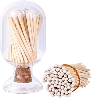100 Pcs 2.55'' Decorative White Matches in a Jar with Striker, Safety Matches for Candles, Match Holder with Striker, Match Cloche with Striker, Long Fireplace Matches for BBQ Grill, Candle Matches