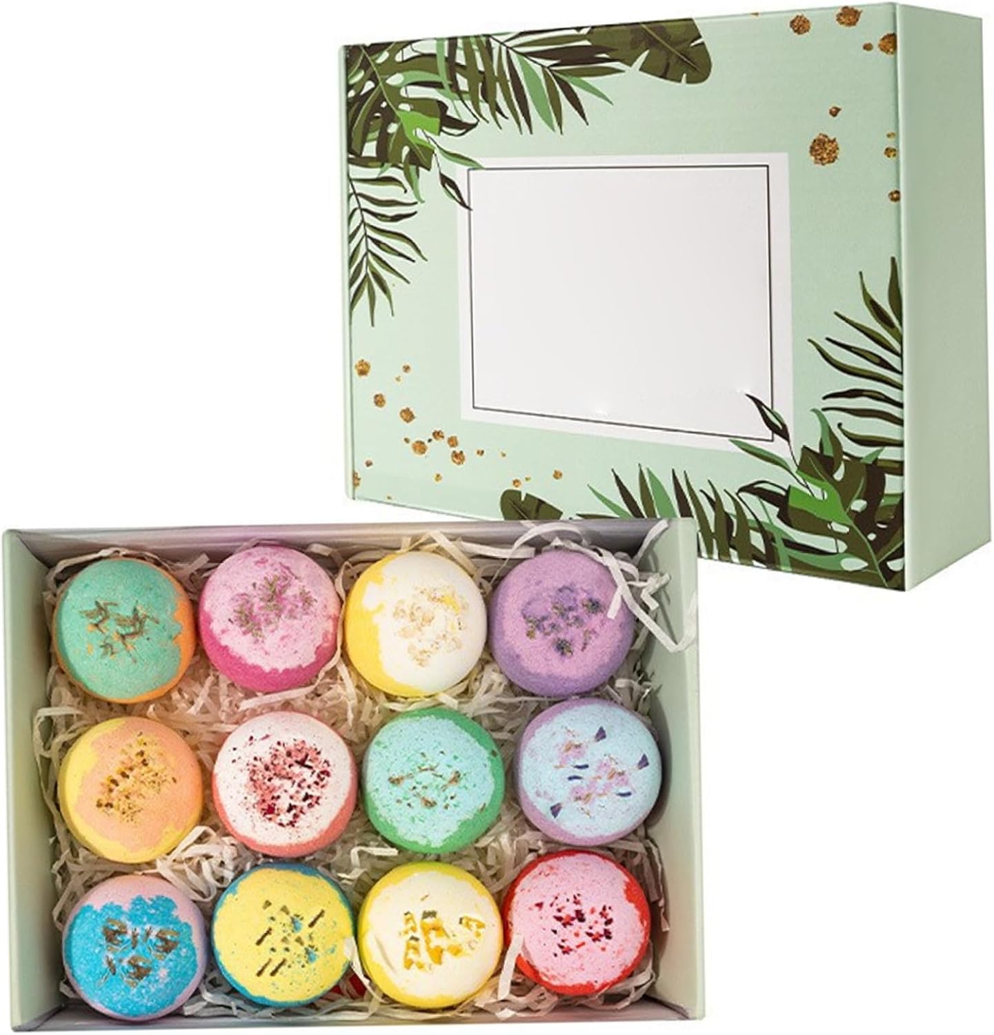 Bath Bomb Set - 12 Pack of 60g Fizzy Bath Balls with Natural Scents & Botanicals, Relaxing Bathbomb for Women, Self Care Set for Mom, Bombs for Women