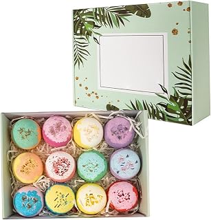 Bath Bomb Set - 12 Pack of 60g Fizzy Bath Balls with Natural Scents & Botanicals, Relaxing Bathbomb for Women, Self Care Set for Mom, Bombs for Women