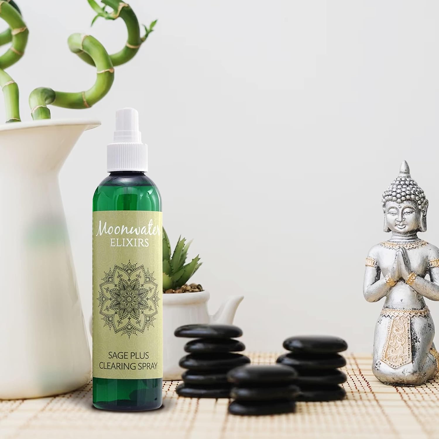 White Sage Smudge Spray for Spiritual Cleansing & Aura Protection, Sage Mist for Cleansing Negative Energy & Protection, Home & Meditation, Clear Quartz Reiki Energized Aromatherapy Room Spray - 4oz
