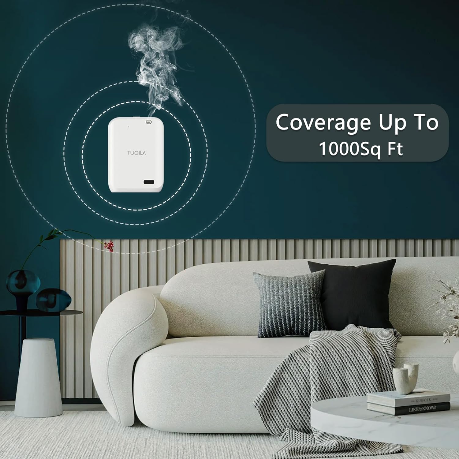 Hotel Waterless Oil Diffuser Cold Air Technology 1000 sq.ft, APP Control Smart Scent Diffuser Clean Air Machine Essential Oil 150 ML, Wall Mounted Diffusion for Home, Hotel, Office (White)