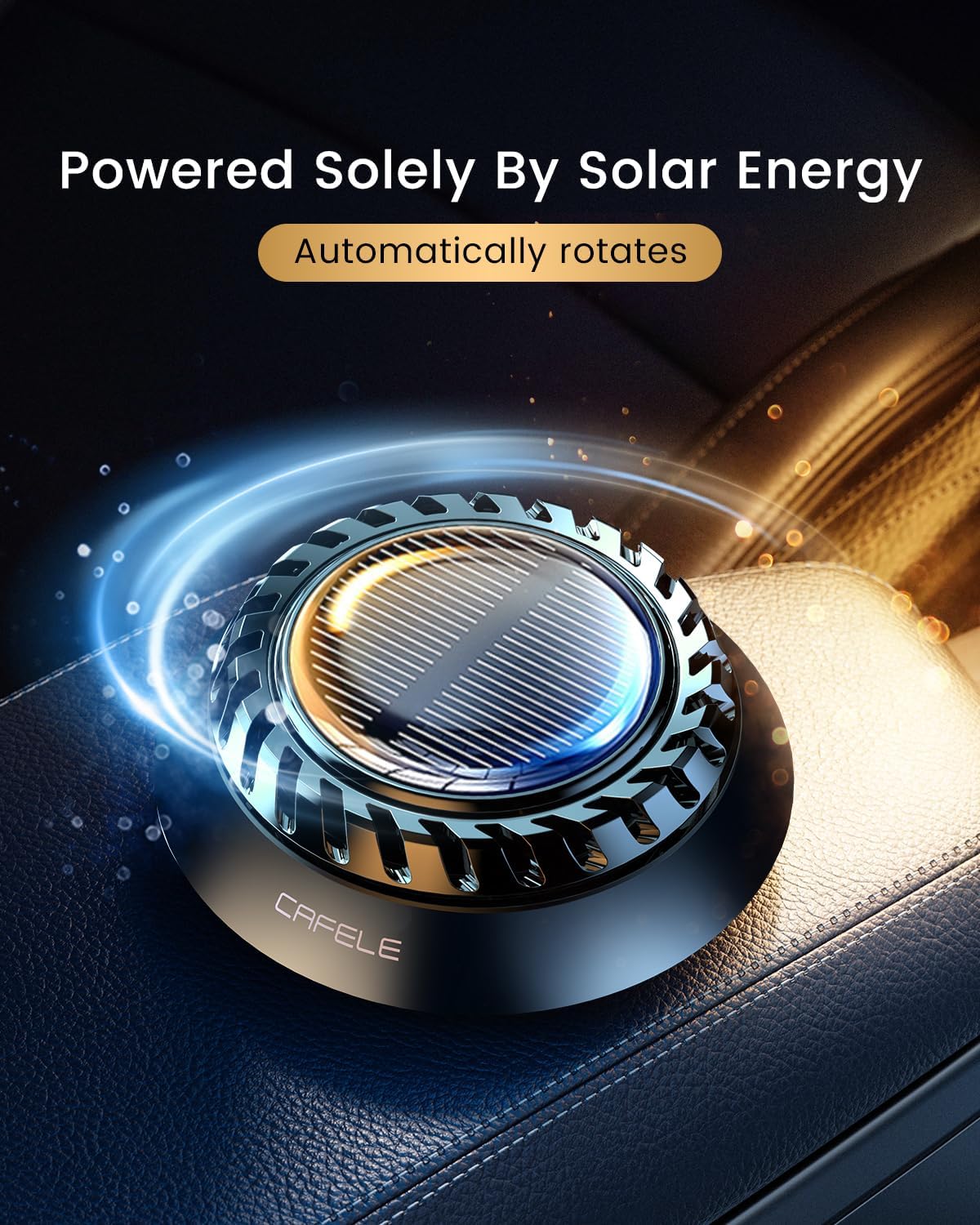 CAFELE Solar-Powered Car Aromatherapy Diffuser, DIY Essential Oil Car Freshener, Rotating Auto Air Freshener No Oil Included, Universal Car Dashboard Decoration & Odor Eliminator