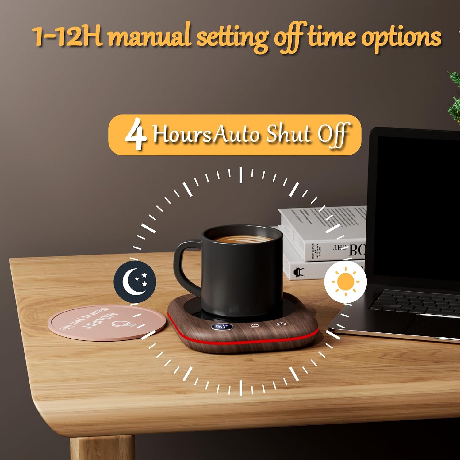 Mug Warmer Upgraded,Coffee Mug Warmer for Desk LEDs Light 3 Temp Settings (113-167°F) 1-12H Timer 4 H Auto Shut Off Beverage Cup Candle Warmer for Coffee Tea Milk(Wood Grain)