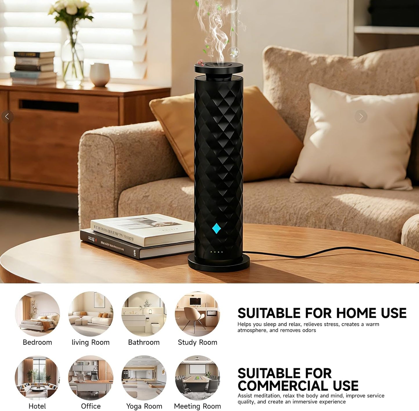 Waterless Scent Diffuser Starter Kit – Remote Control Cold Air Diffuser, 1000 Sq Ft Coverage Color and Ambient Light, Ultra-Quiet Quiet Nebulizing Aromatherapy for Home, Office, Bedroom & Spa