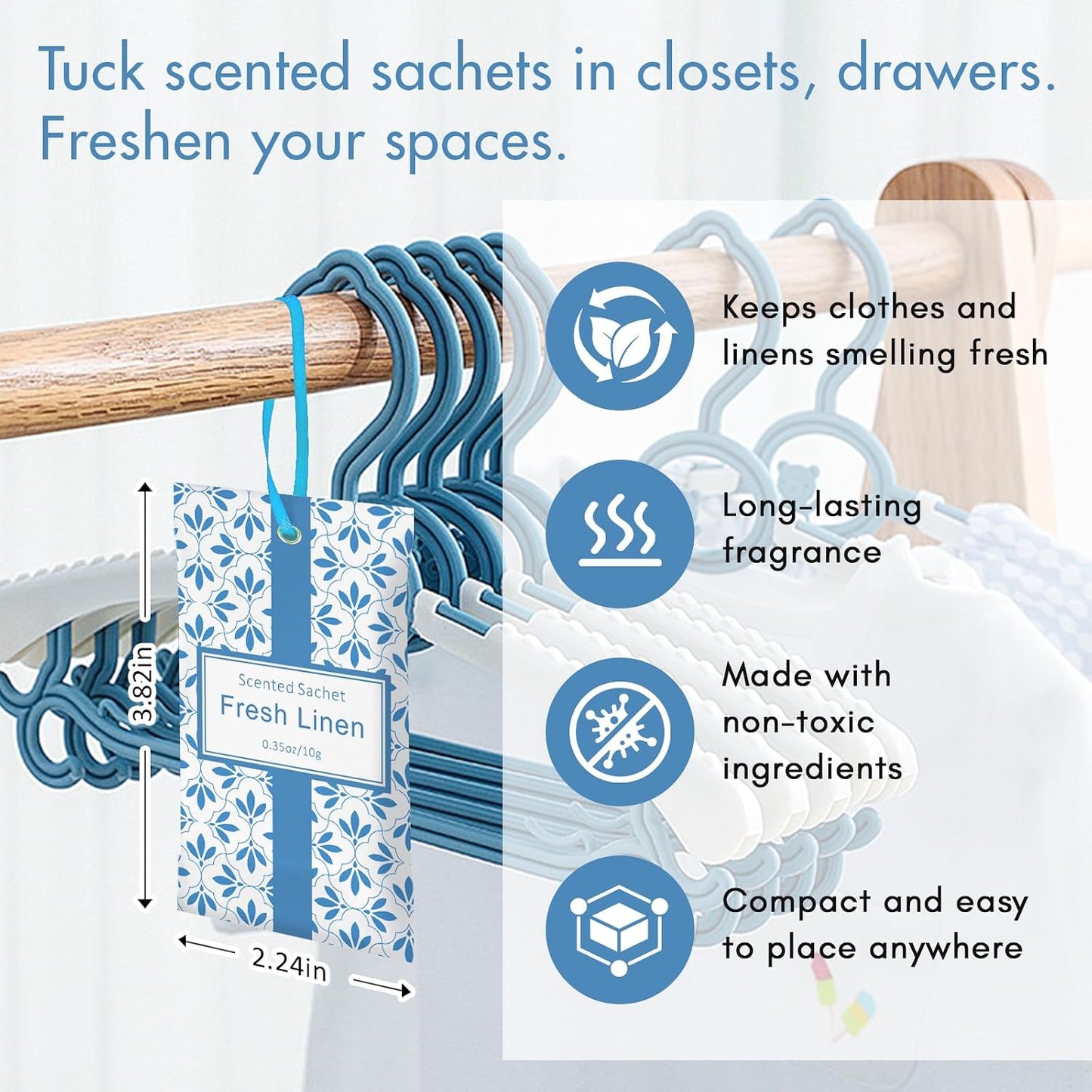 SCENTORINI Scented Sachets for Drawers and Closets, Linen Scent 14 Pack, Long-Lasting Home Fragrance Sachets Bags Wardrobe Freshener for Dresser, Closets, Clothes Storage, Suitcases