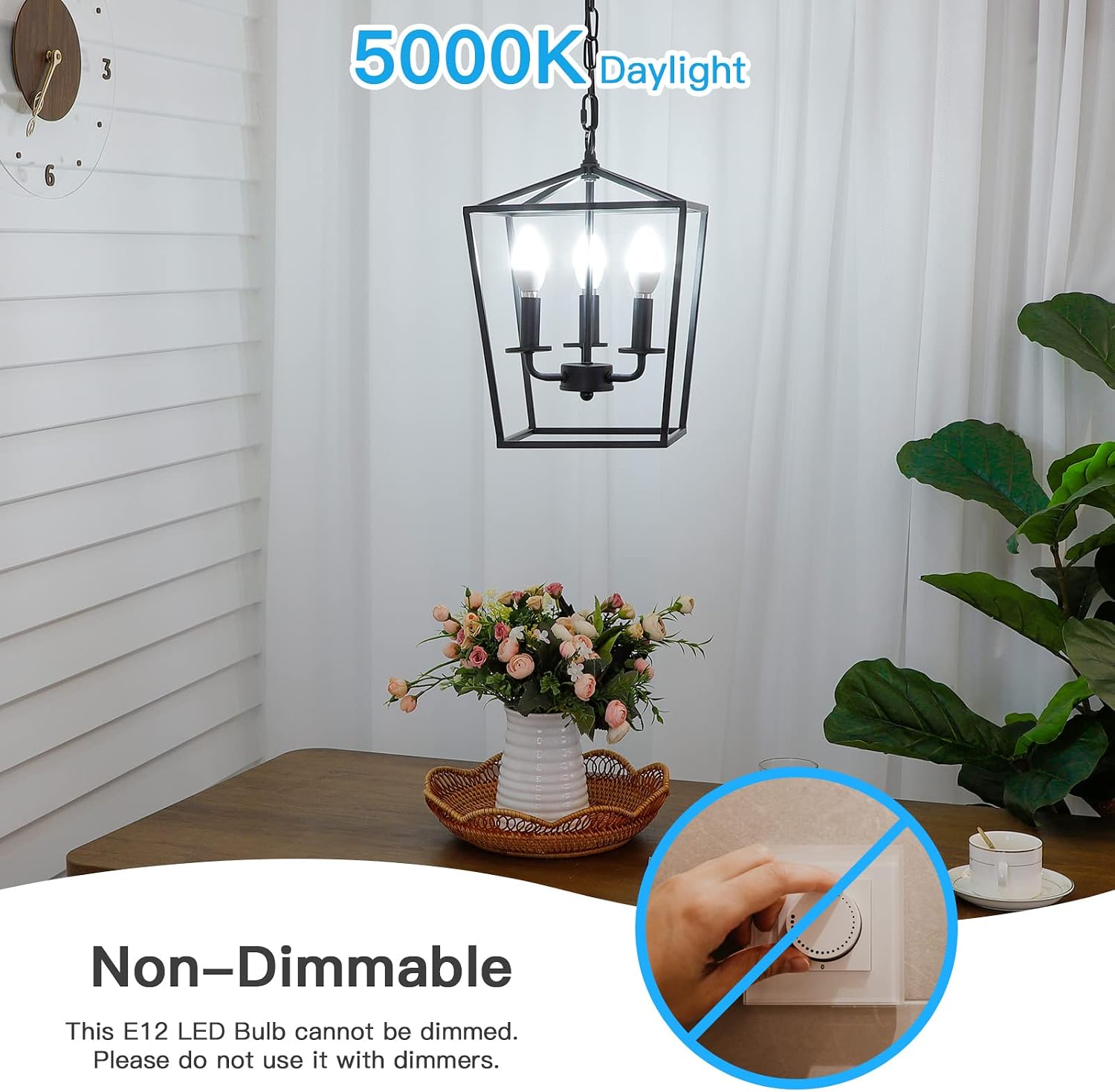 MAXvolador E12 LED Candelabra Light Bulbs 60W Equivalent, Daylight White 5000K 600 Lumen Chandelier Bulb, 6W B11 Candle Base, Non-Dimmable, Pack of 6