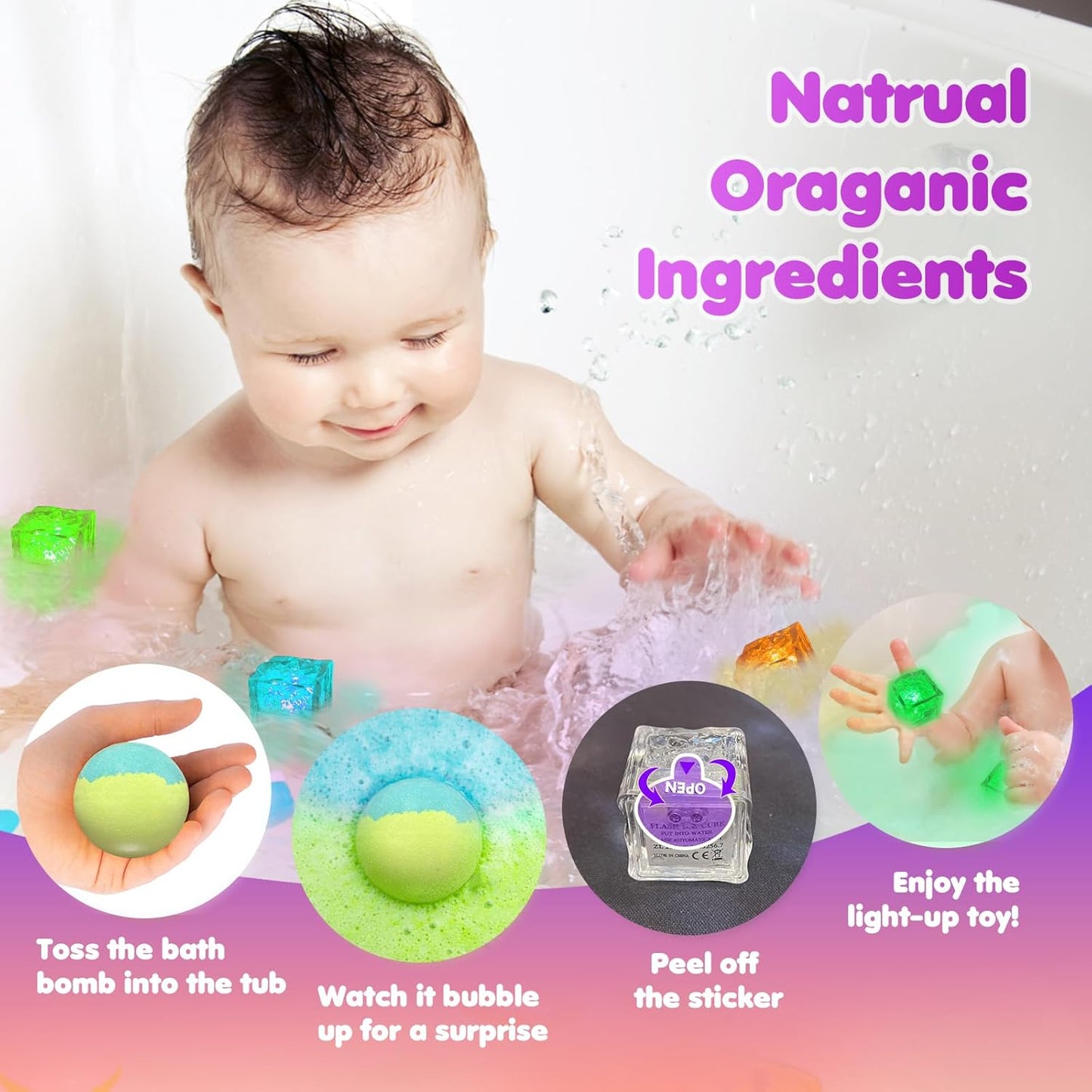 Bath Bombs for Kids with Surprise Toys Inside, 8 Pcs 3.5 Oz Light Up Bath Bombs Gift Set with Essential Oils, Handmade Spa Moisturizing for Women Relaxing, Birthday, Party, Christmas
