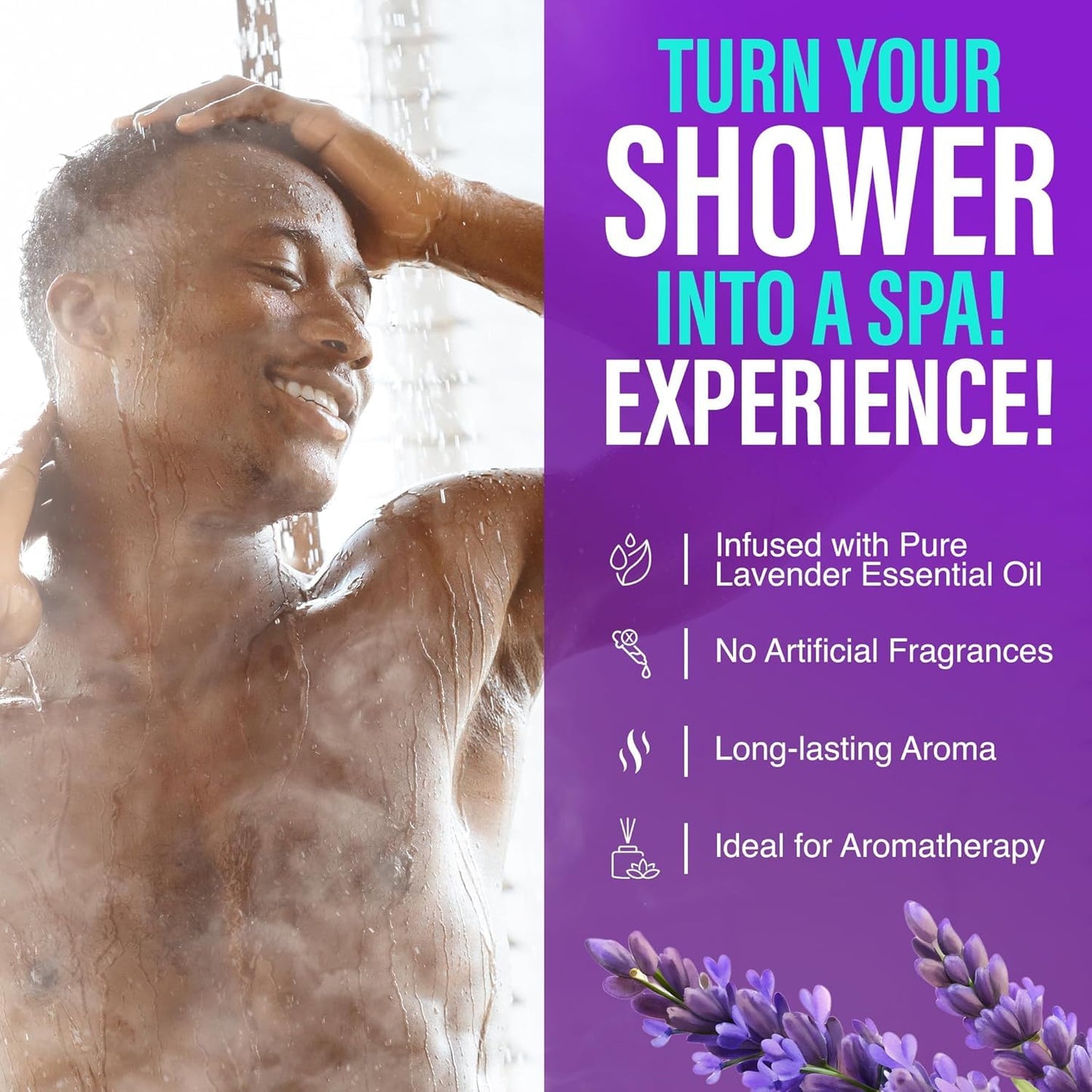 GuruNanda Lavender Vapor Shower Tablets, Clean-Dissolving Aromatherapy Shower Steamers with Lavender & Menthol, Soothes & Promotes Relaxation, Ideal for Gifting, 5 Count