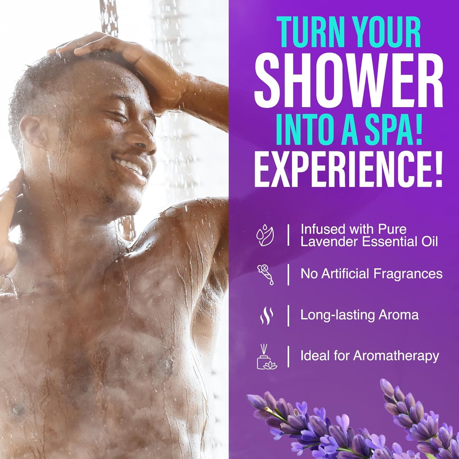 GuruNanda Lavender Vapor Shower Tablets, Clean-Dissolving Aromatherapy Shower Steamers with Lavender & Menthol, Soothes & Promotes Relaxation, Ideal for Gifting, 5 Count