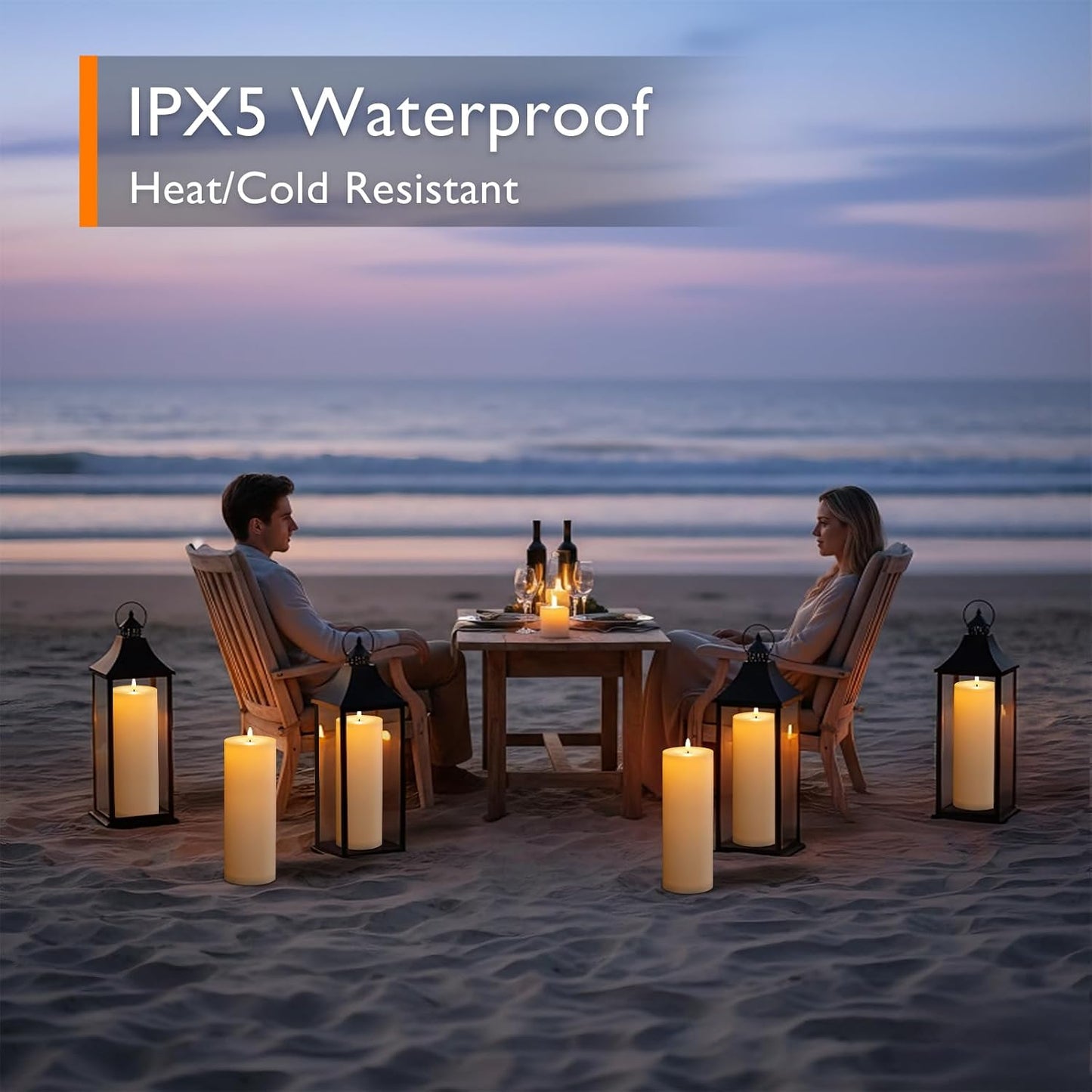 Homemory Outdoor Waterproof Flameless LED Candles 4" x 12", Battery Operated Large Pillar Candles with Remote & Timer, Long Lasting for Outdoor Lanterns & Patio, White, Set of 2