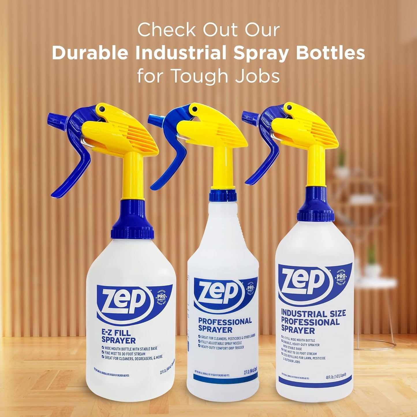 ZEP Professional Sprayer Bottle, 32 oz, Pack of 3, HDPRO1 | Versatile Adjustable Nozzle, Fine Mist or Powerful Spray, Refillable for Diluted Concentrate