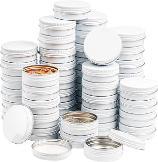 Foraineam 48 Pack 2 oz White Lip Balm Tin Cans, Aluminum Round Cosmetic Sample Containers with Screw Lid, Storage Travel Tin Jars Metal Empty Tins for Salve, Cream, Spices or Candles