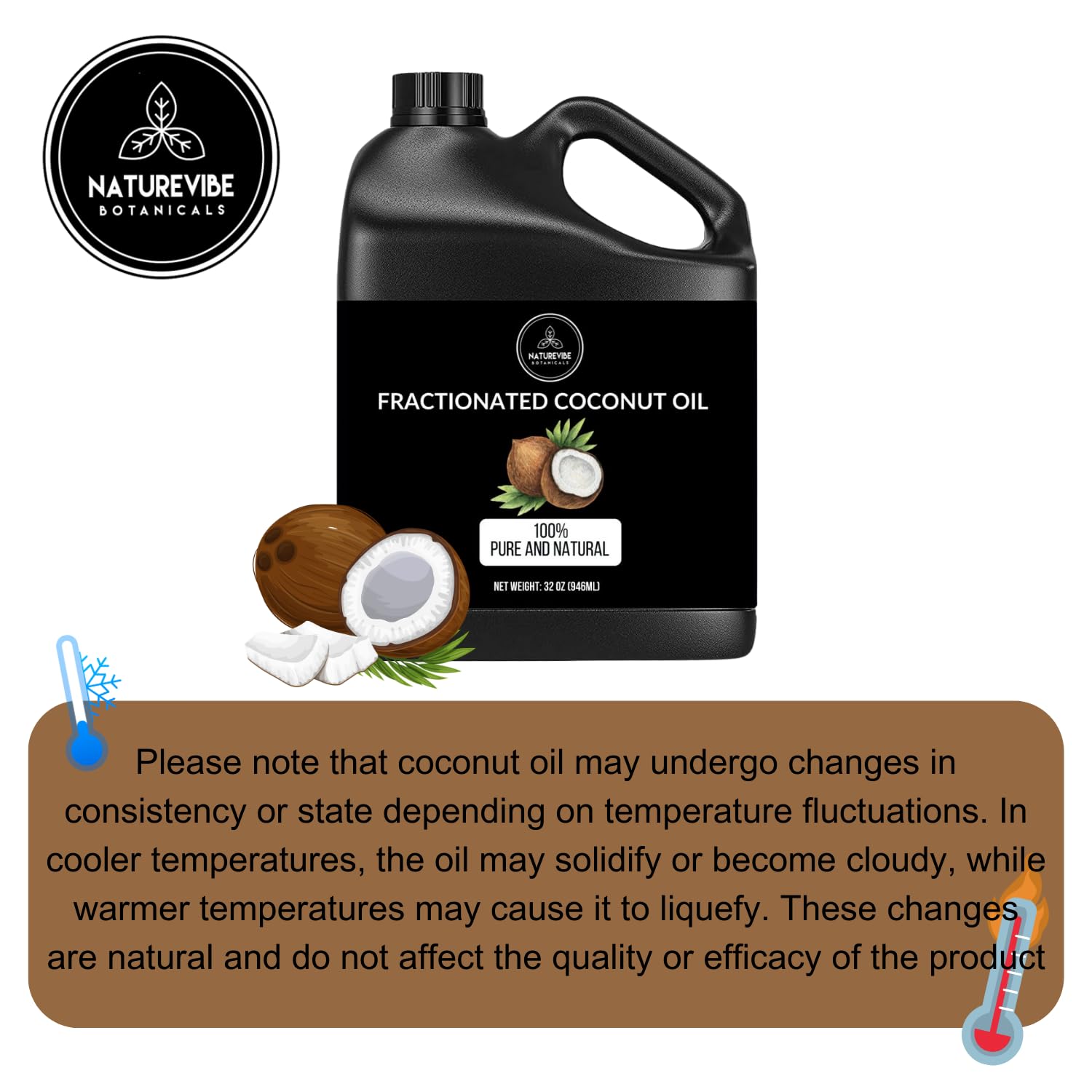 Naturevibe Botanicals Fractionated Coconut Oil 32oz and Grapeseed Oil 32oz | Oil Combo