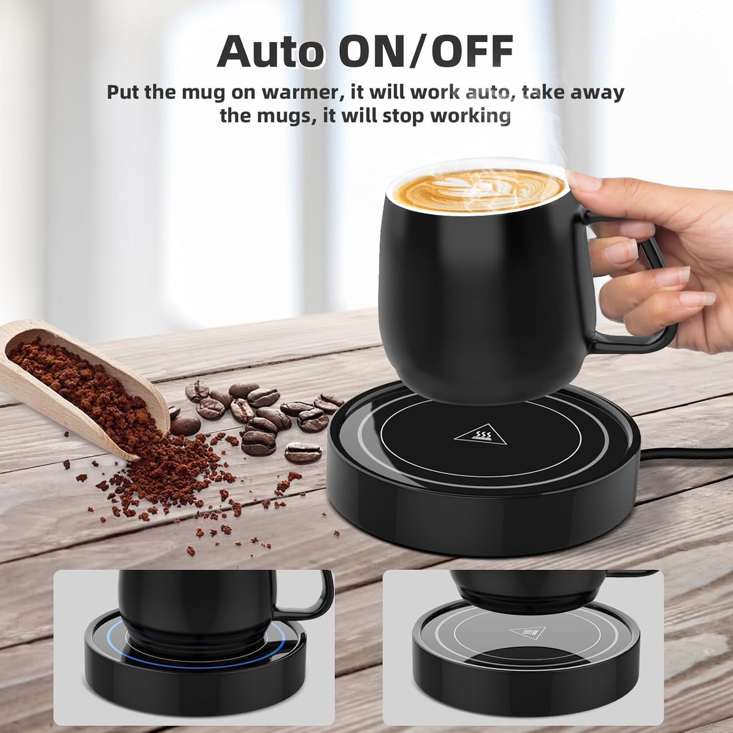 Coffee Warmer with Mug Set - Electric Beverage Cup Warmer for Desk Office Home Use, Candle Warmer Heating Plate with Gravity Switch Auto Shut Off (Up to 131F/55C), 12oz (Blue Set)