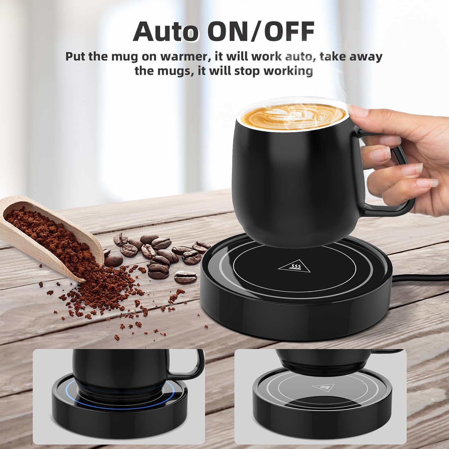 Coffee Warmer with Mug Set - Electric Beverage Cup Warmer for Desk Office Home Use, Candle Warmer Heating Plate with Gravity Switch Auto Shut Off (Up to 131F/55C), 12oz (Blue Set)