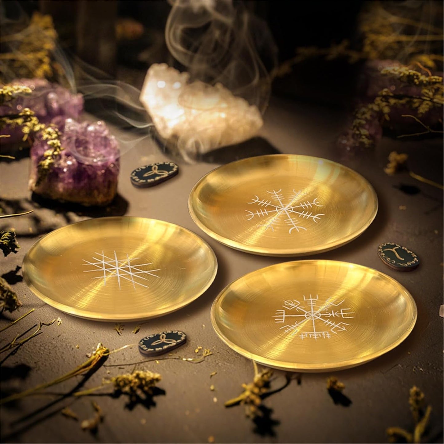 Candlestick Round Plate Pagans Ritual Tray Holder Incenses Burners Home Decoration Jewelry Crystal Storage Tray Jewelry Crystal Storage Trays Organizers