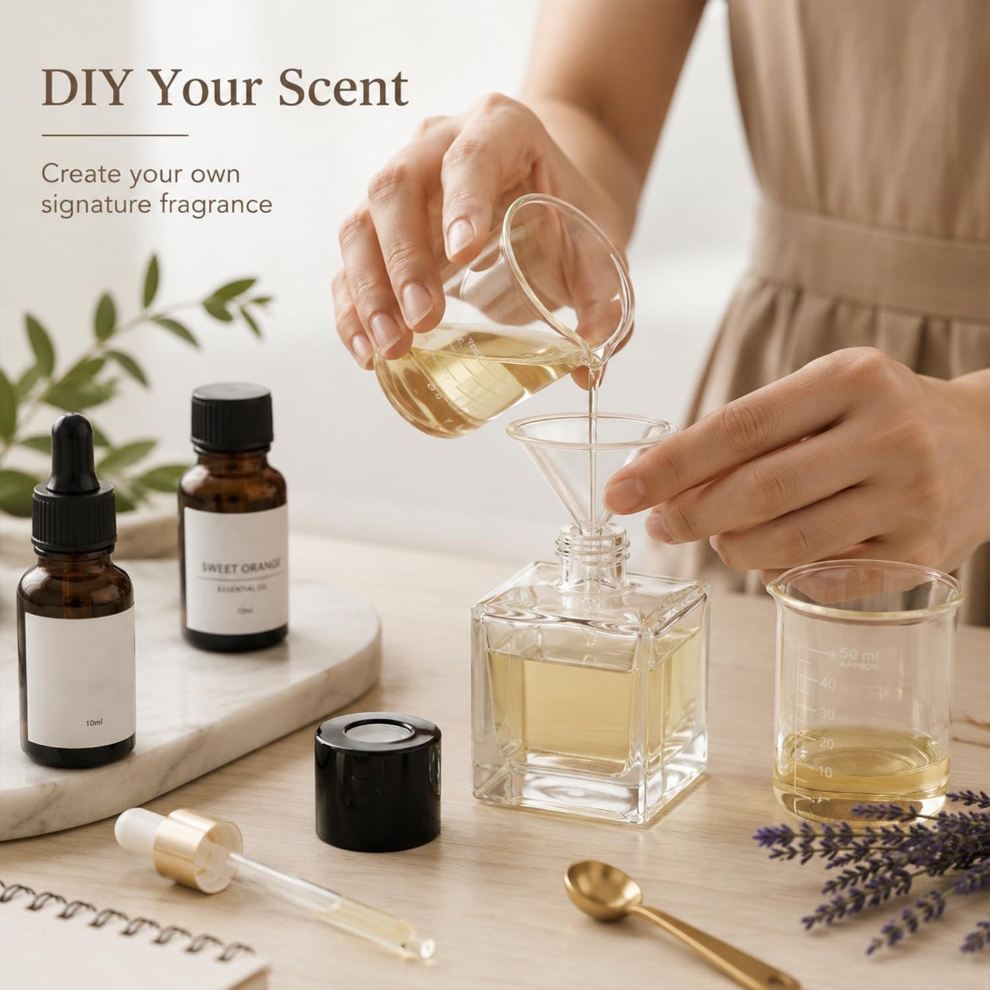 50ml Square Glass Diffuser Bottles Set of 4 Clear Aromatherapy Reed Diffuser Bottles with Black Caps Empty Essential Oil Fragrance Bottles for Home Decor DIY Perfume Diffuser