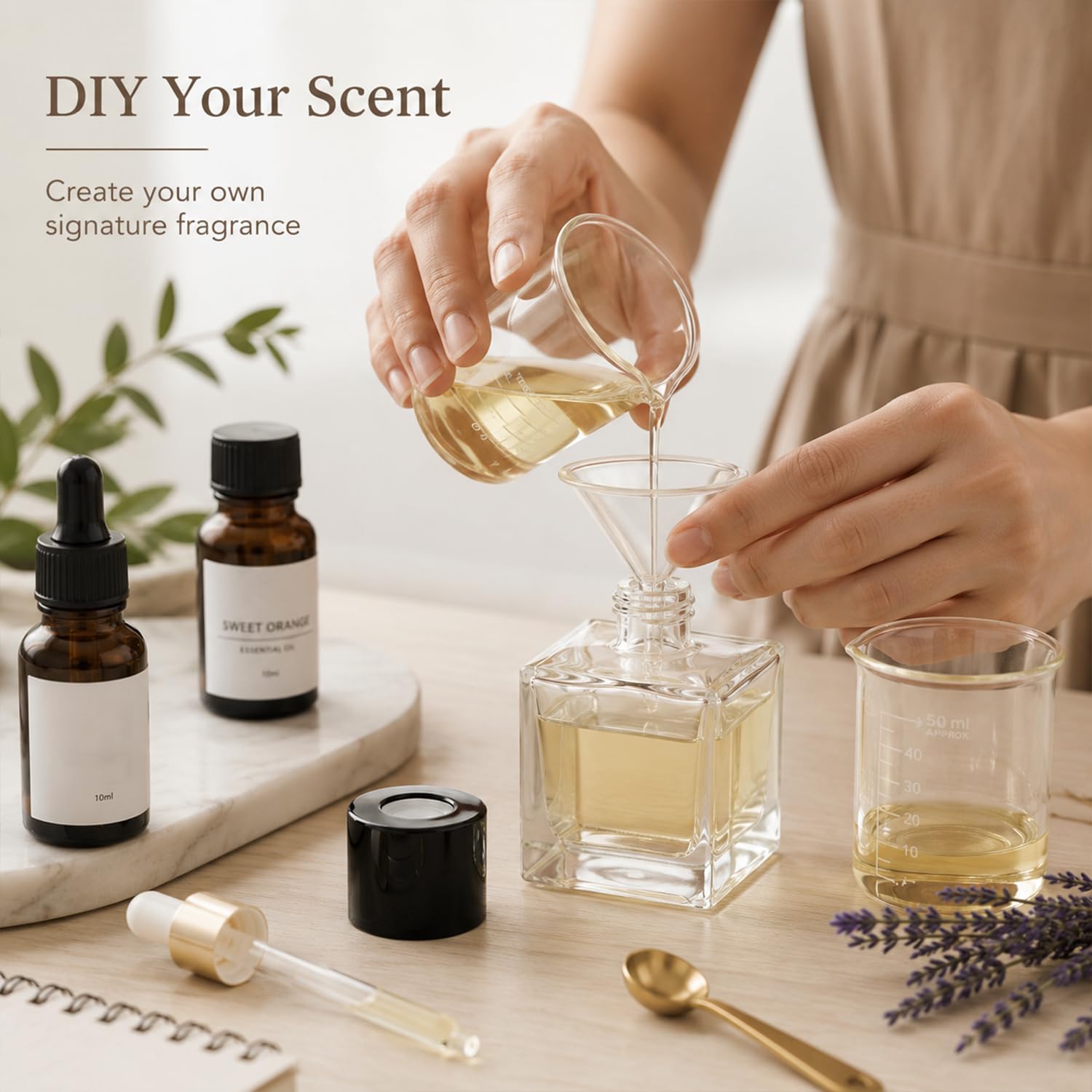 50ml Square Glass Diffuser Bottles Set of 4 Clear Aromatherapy Reed Diffuser Bottles with Black Caps Empty Essential Oil Fragrance Bottles for Home Decor DIY Perfume Diffuser