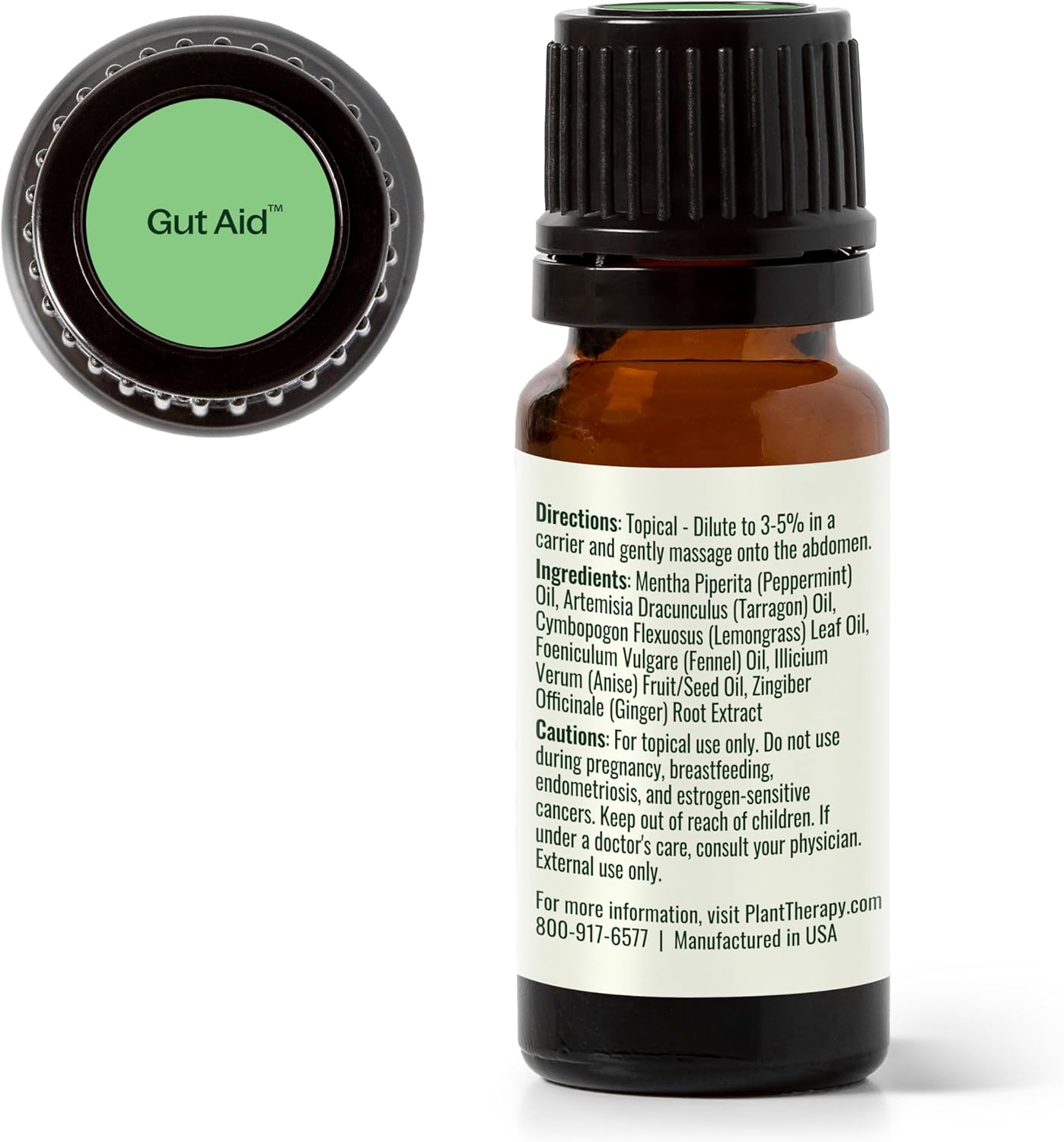 Plant Therapy Gut Aid Essential Oil Blend 10 mL (1/3 oz) 100% Pure, Undiluted, Natural Aromatherapy for Upset Stomach Relief