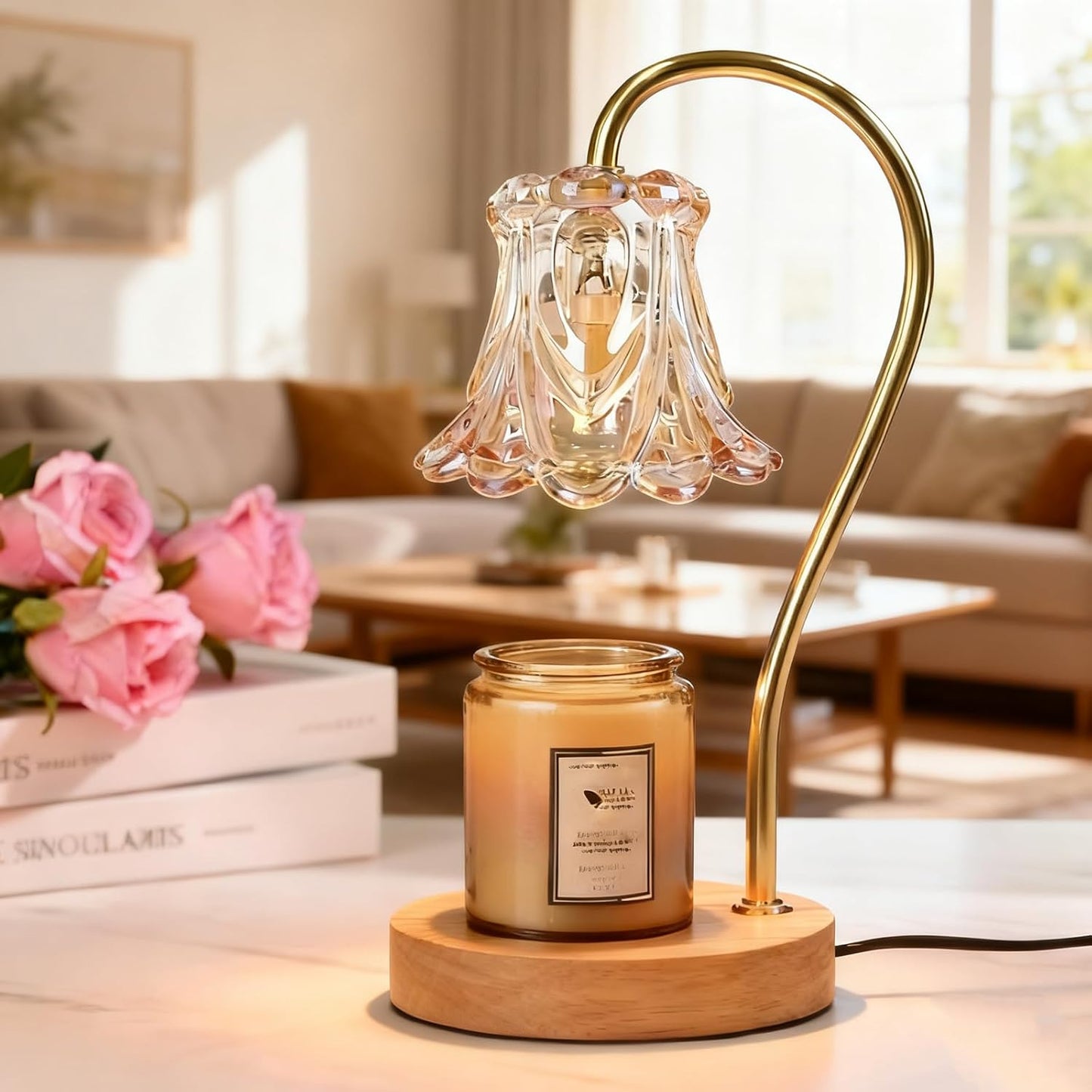 COCOBELA Candle Warmer Lamp with Timer with 2 Bulbs Light Dimmable Electric Candle Melt Lamp Flower Shape for Small & Large Jars, Elegant Home Decor Housewarming Birthday Xmas Gifts