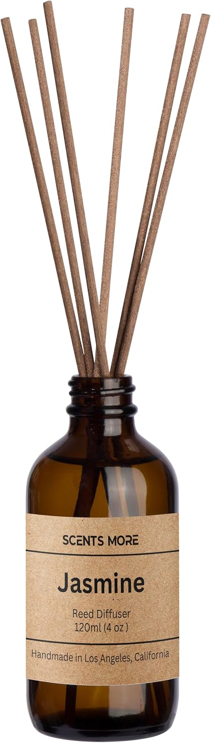 Reed Diffuser Set | Jasmine Scented Reed Diffuser Sticks | 4oz Enhanced Scent Diffuser Fragrance Oil for Bedroom Bathroom Home Décor (Jasmine, 4oz Reed Diffuser Set)