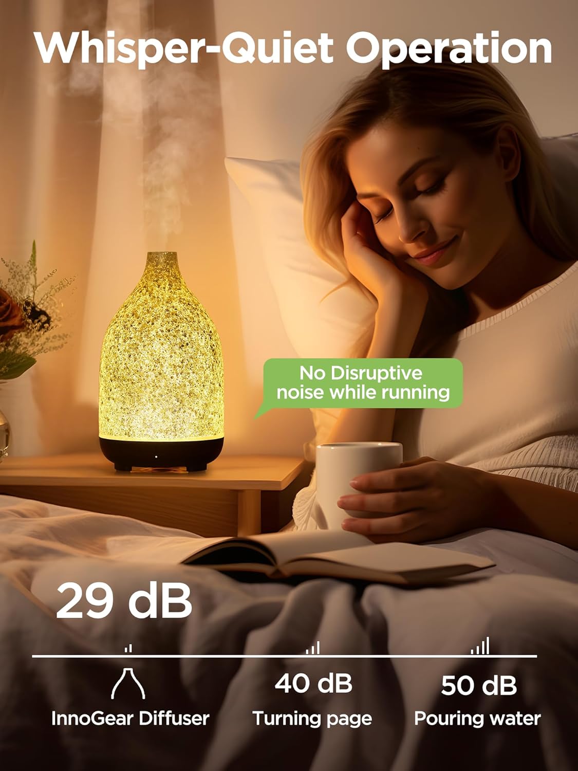 InnoGear Oil Diffuser, Aromatherapy Diffuser for Essential Oils 150ml Scent Diffuser Ultrasonic Cool Mist Humidifier with 2 Mist Modes 7 Color Lights Waterless Auto Off for Room Office, Shiny Silver