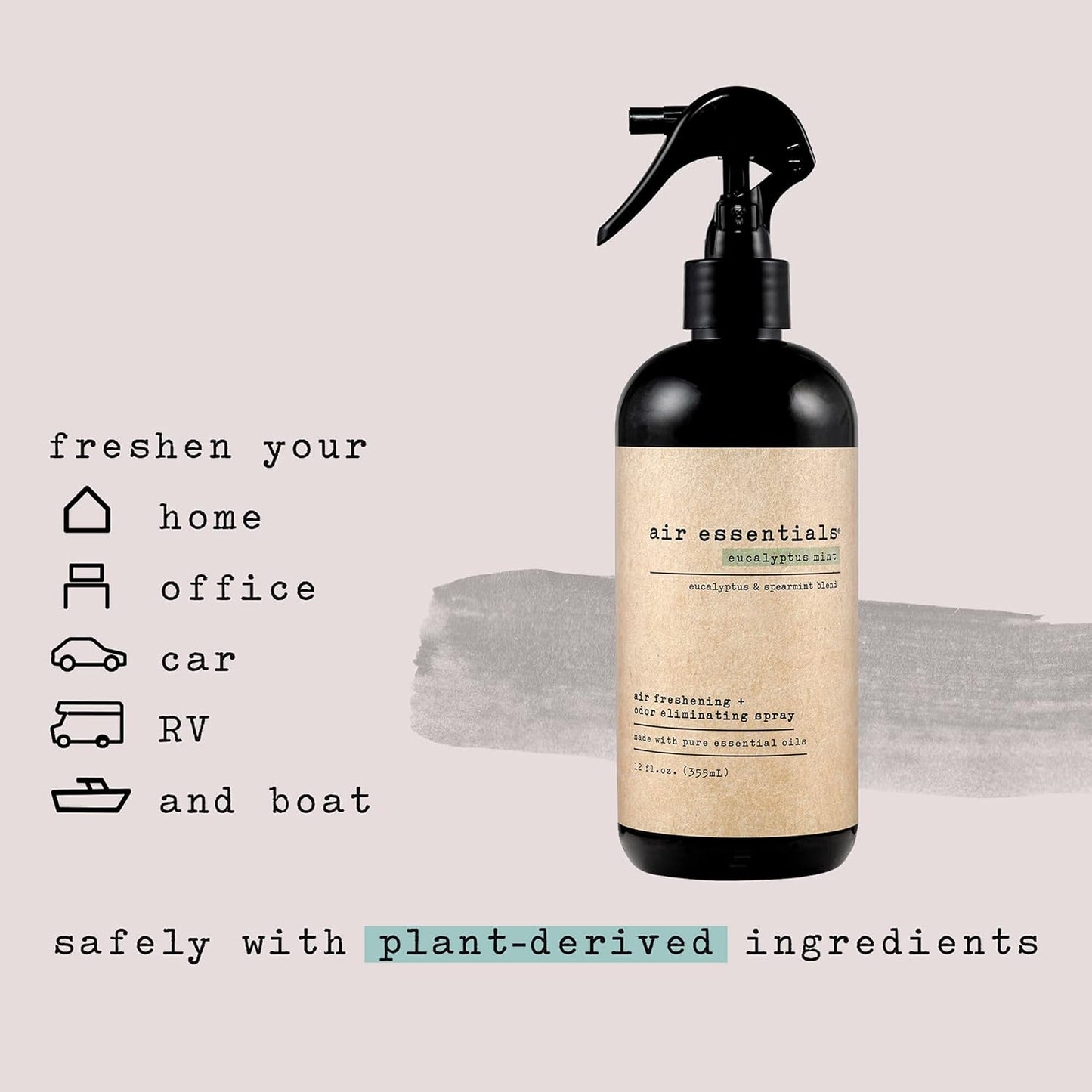 Air Essentials 12 oz Air Freshener & Odor Eliminator Spray - Neutralize Odors from Smoke, Pets, Food & Garbage in Homes, Offices & Cars - Made with Clean Essential Oils (Eucalyptus Mint, 2-Pack)