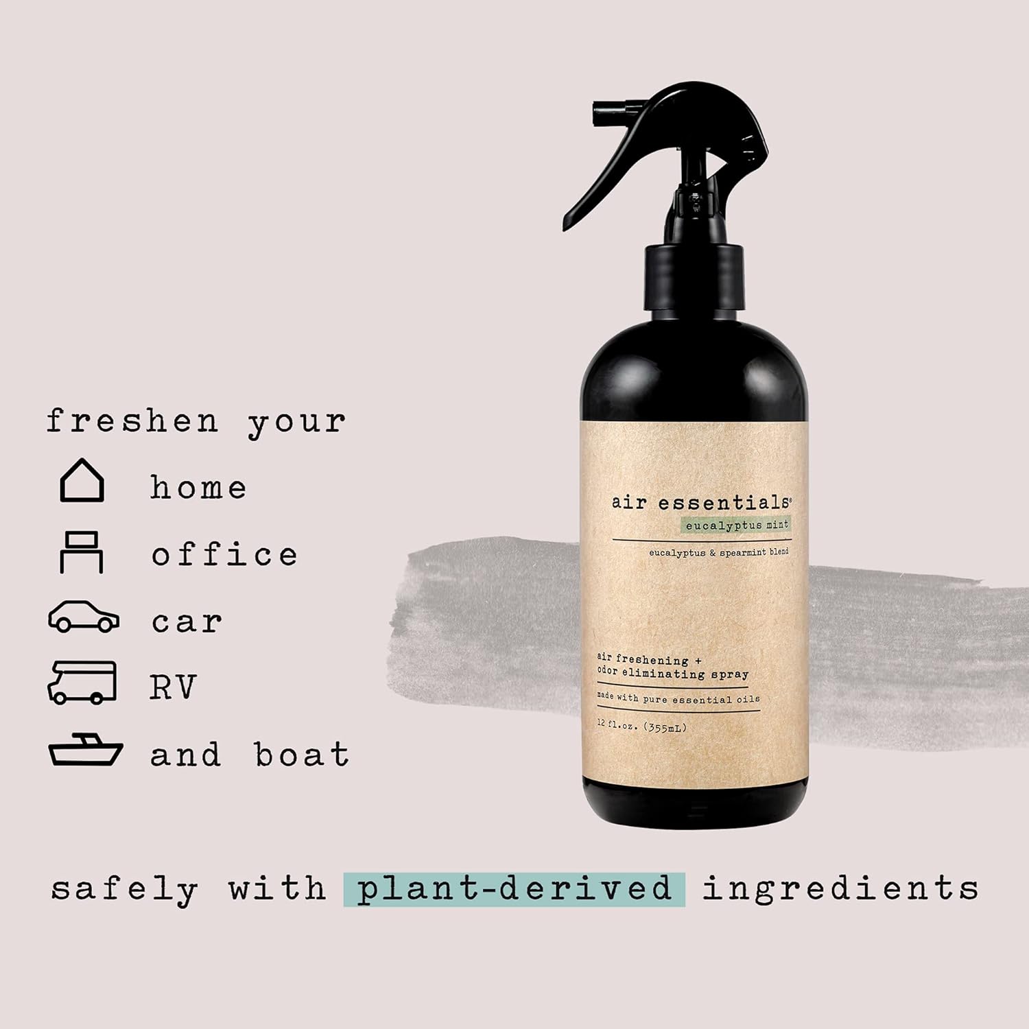 Air Essentials 12 oz Air Freshener & Odor Eliminator Spray - Neutralize Odors from Smoke, Pets, Food & Garbage in Homes, Offices & Cars - Made with Clean Essential Oils (Eucalyptus Mint, 2-Pack)