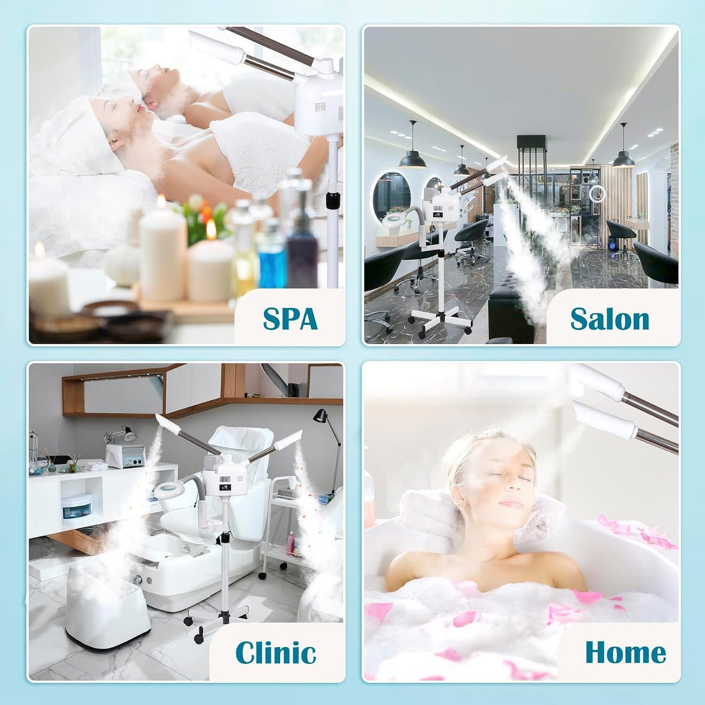 Professional 3 in 1 Facial Steamer Deep Cleaning Ozone Facial Steamer with 5X Magnifying Light & Rolling Wheels Hot/Cold Mist Function for Salon Spa Home Beauty Equipment, White